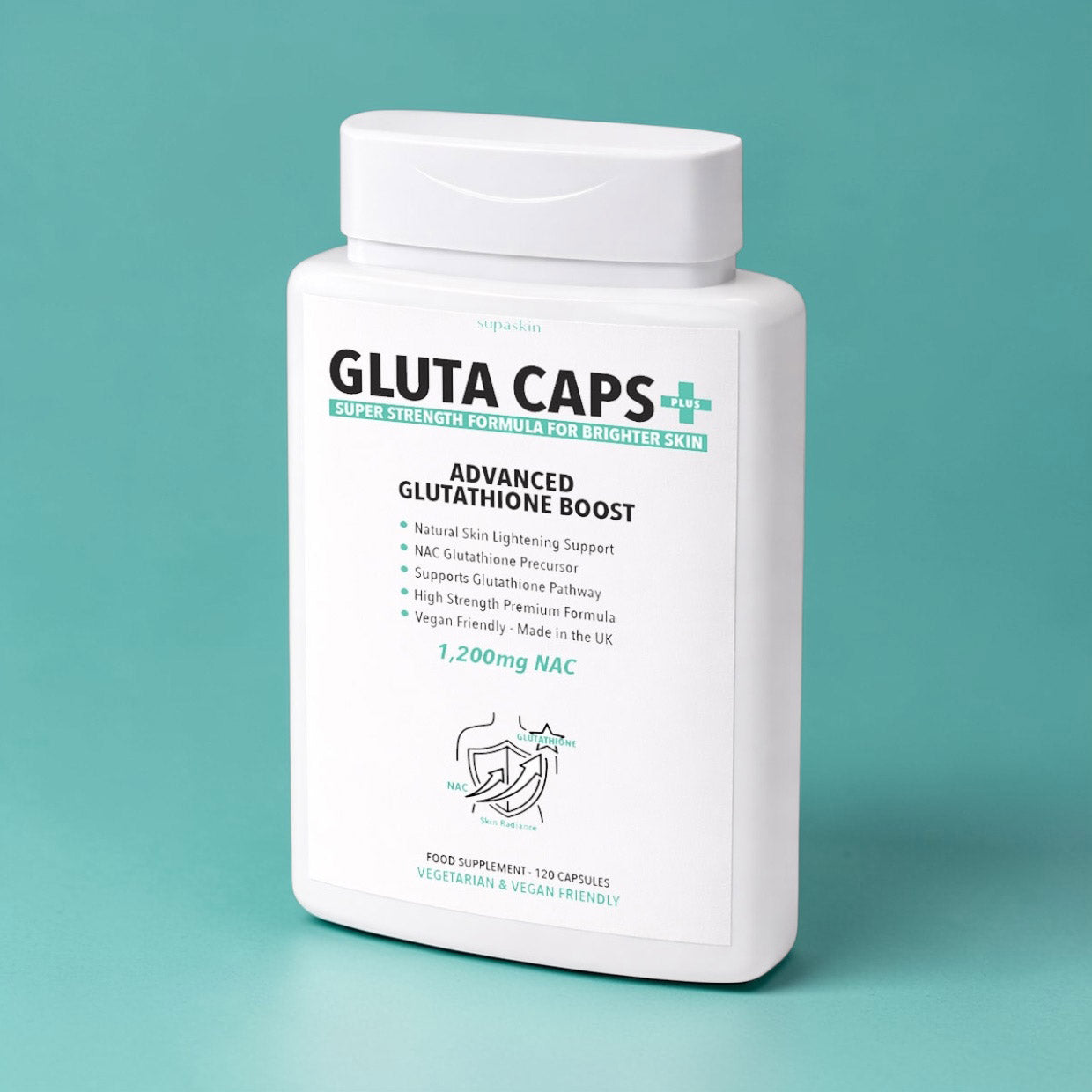 Gluta Caps Plus  - Glutathione Boost Skin Lightening Supplement 1,200mg NAC Complex